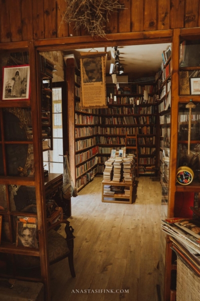 Cozy bookstore with wooden shelves in Mardin