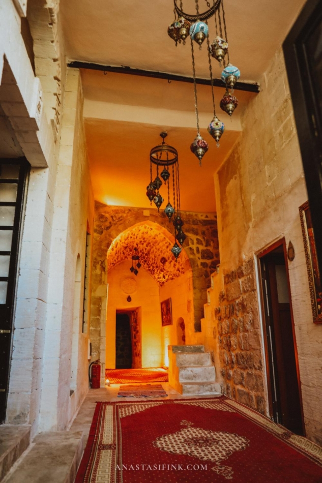 Elegant hallway in a historic building in Mardin's old town.