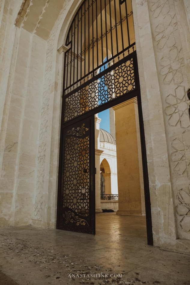 Intricately designed gate at the entrance of Mevlid-i Halilulrahman Magarası.