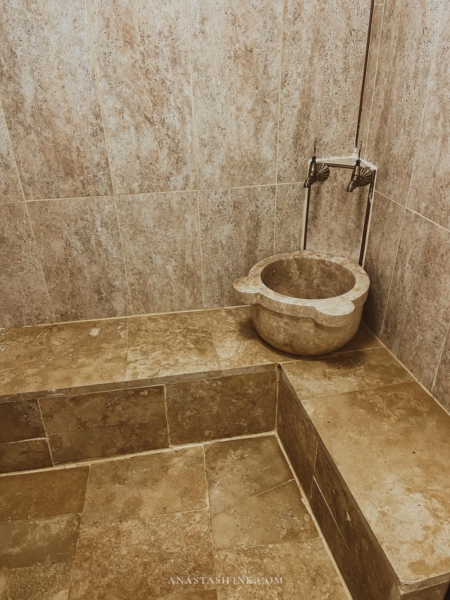 Luxurious bathroom with modern stone fixtures at Sanliurfa Babel Hotel.