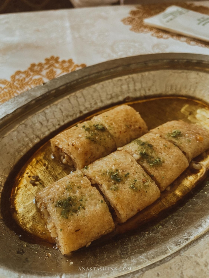 Close-up of a delicious dessert served at a restaurant in Sanliurfa.