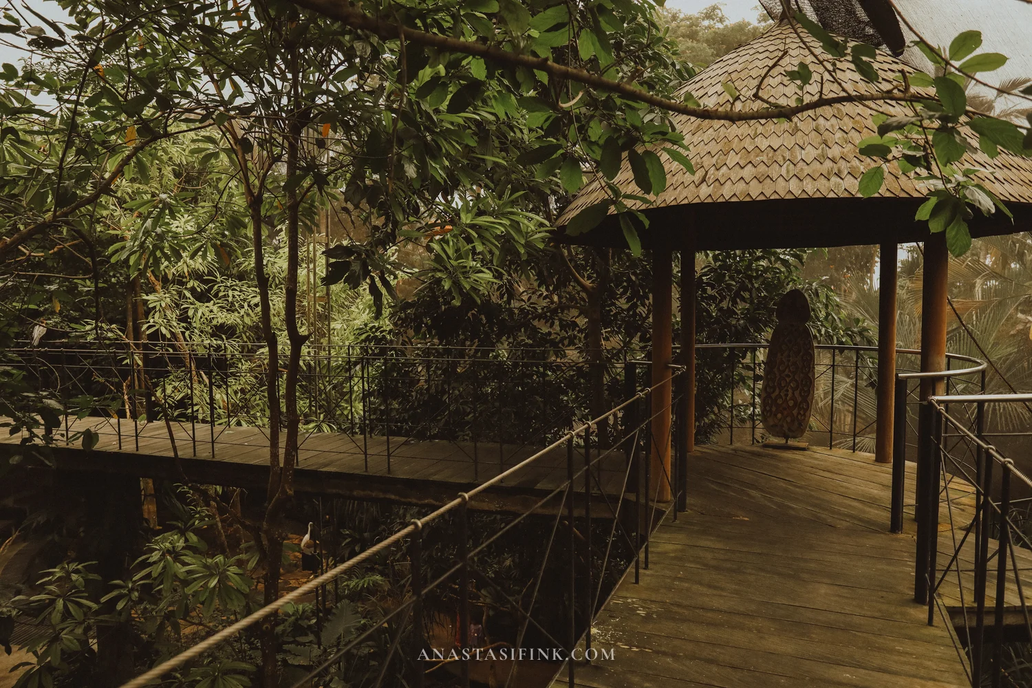 Elevated wooden walkway with gazebo