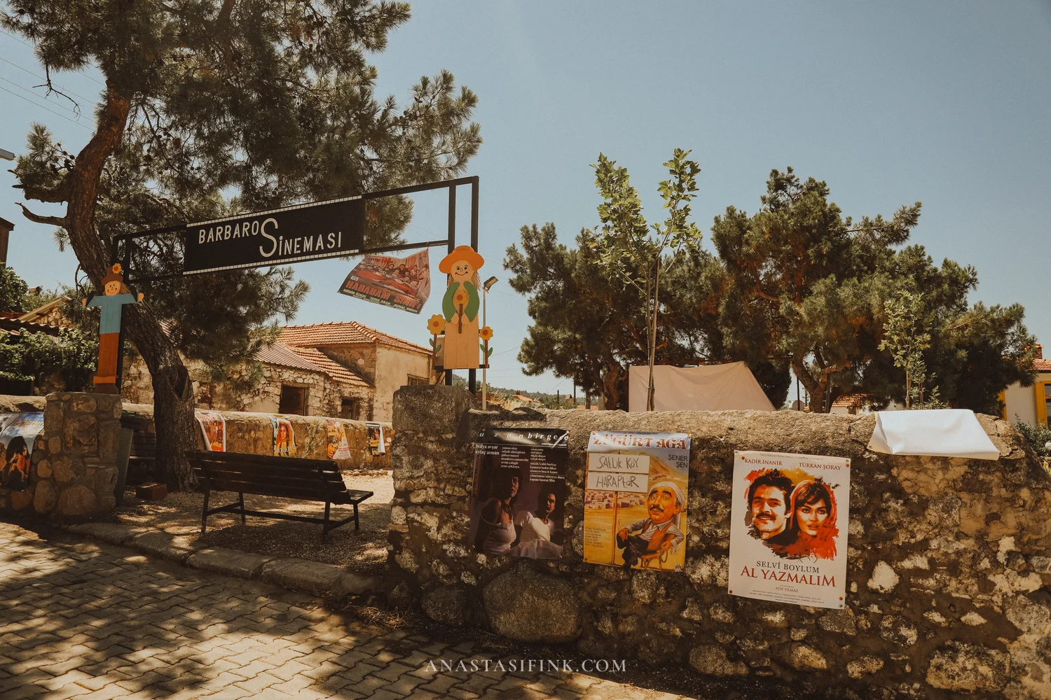 Barbaros Sineması open-air cinema area with Turkish film posters