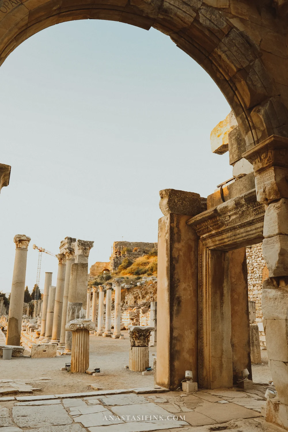 View through the gate arch into the Agora colonnade