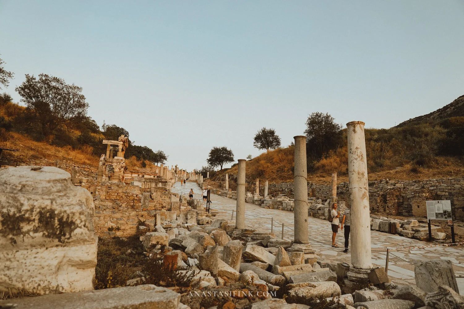 Upper section of Curetes Street with columns and paved road