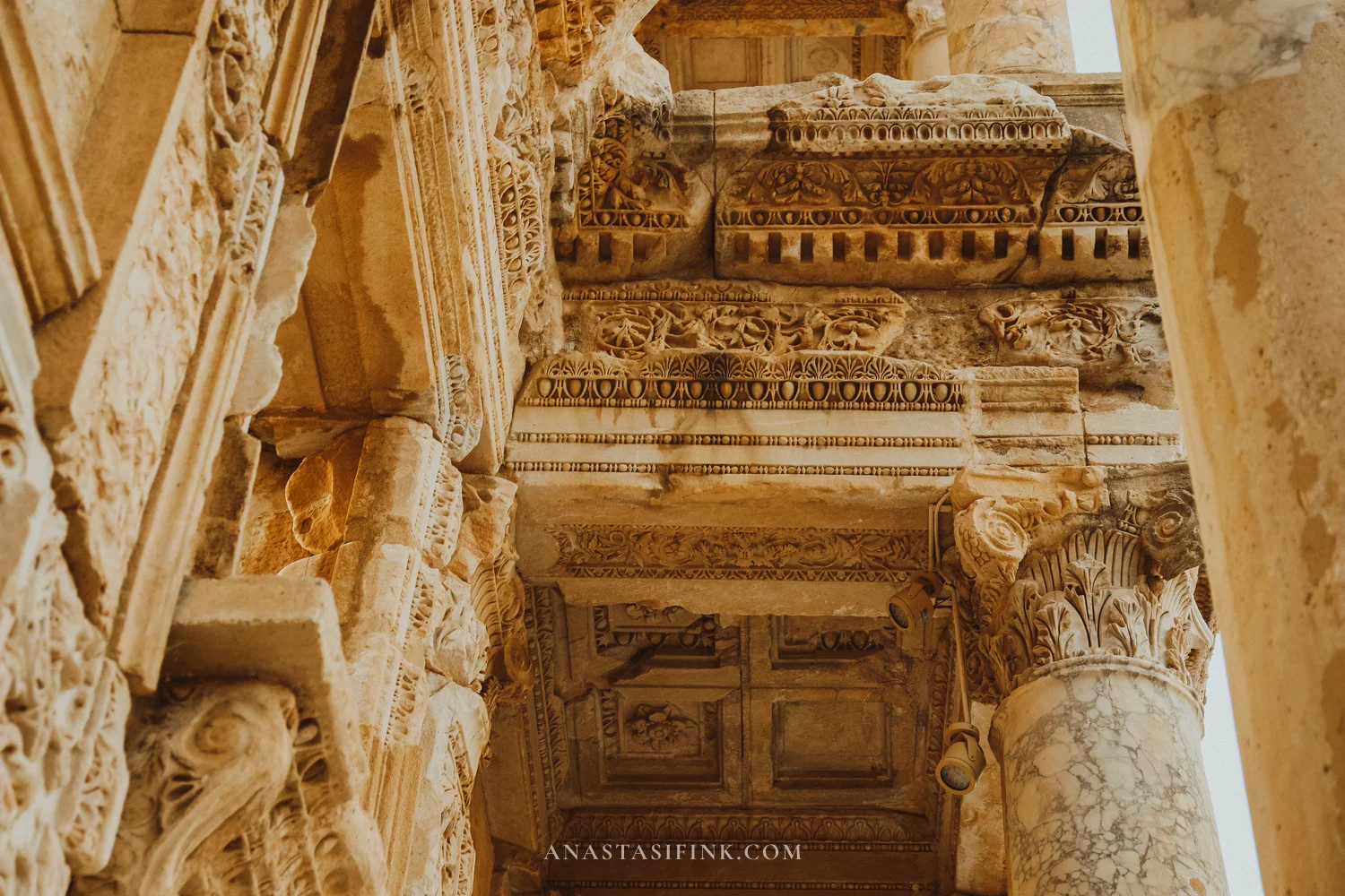 Marble carved panels in close-up