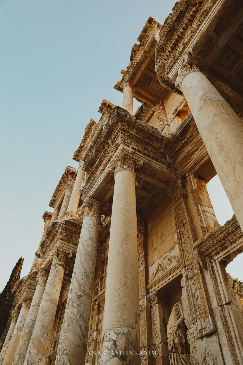 Library of Celsus, low angle, marble columns full height