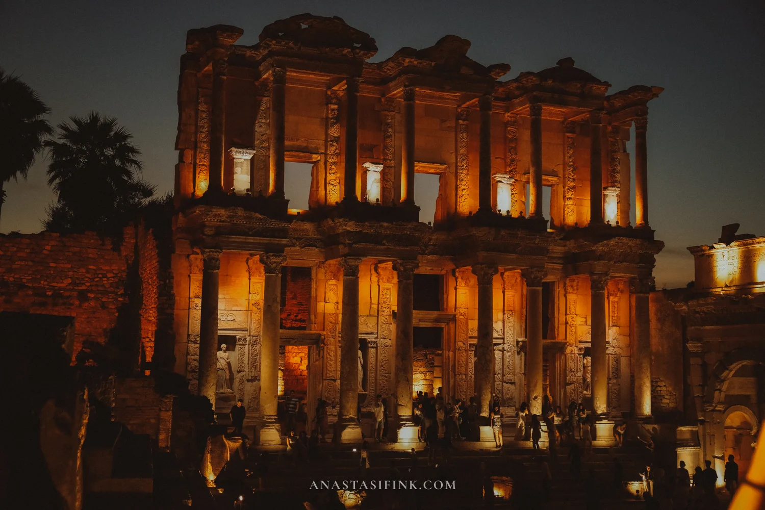 Library of Celsus, fully illuminated at night