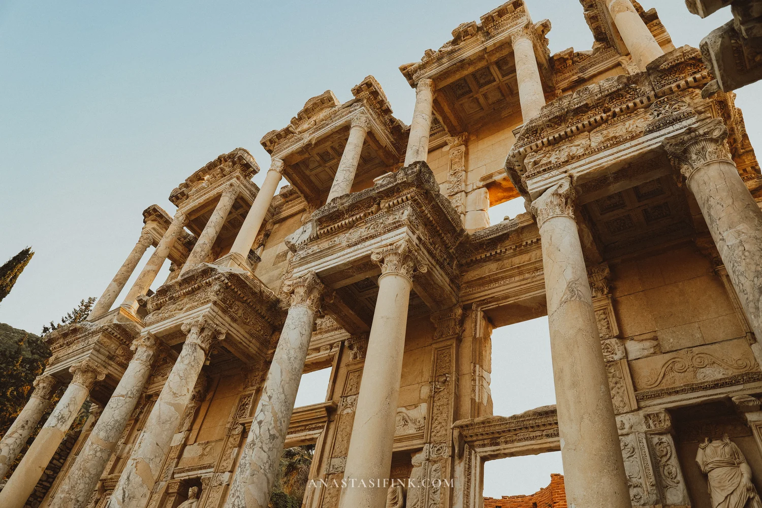 The Library of Celsus — an impressive two-story facade with Corinthian columns and ornamental details
