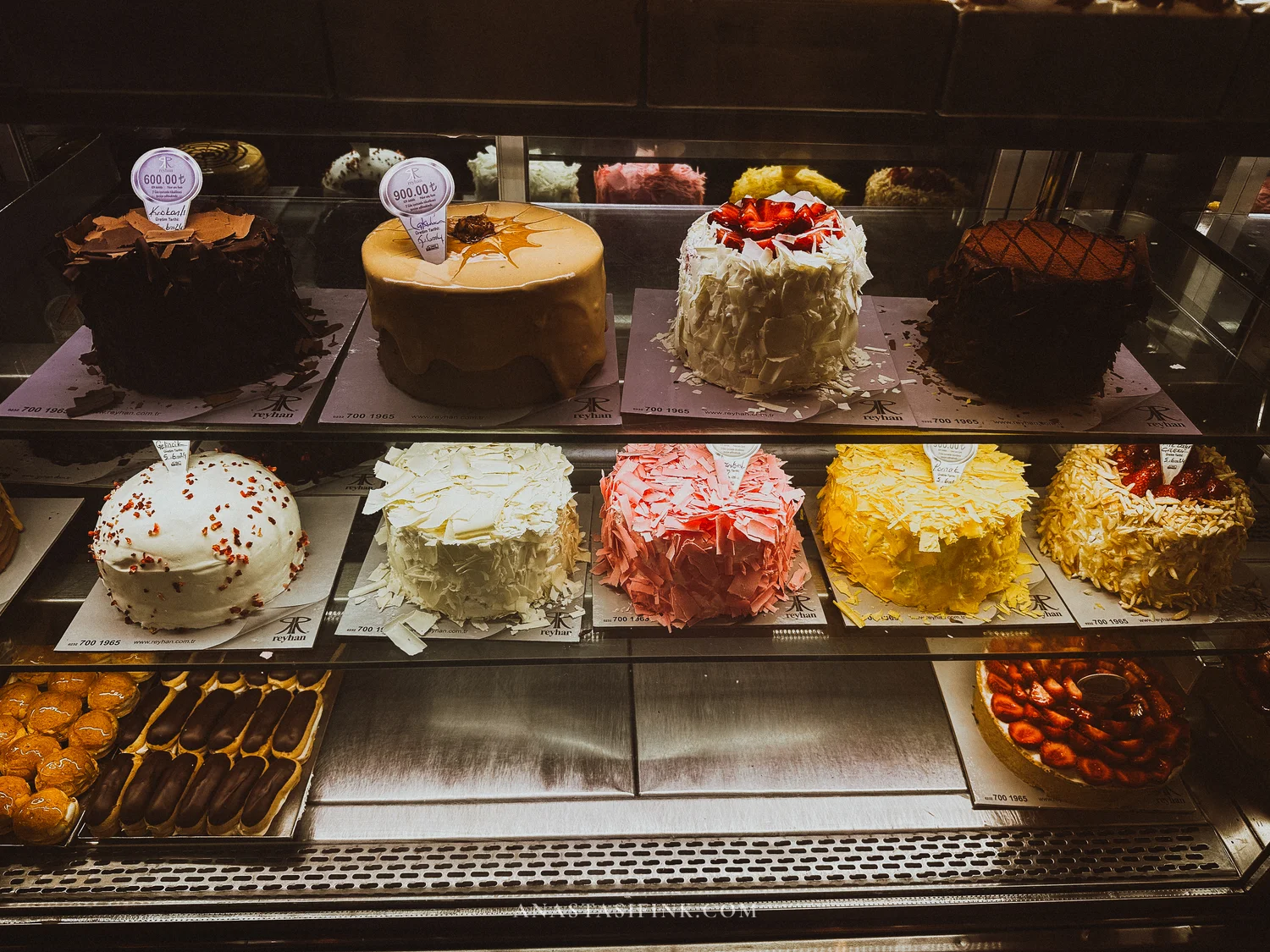 Colorful cakes at Reyhan Pastanesi