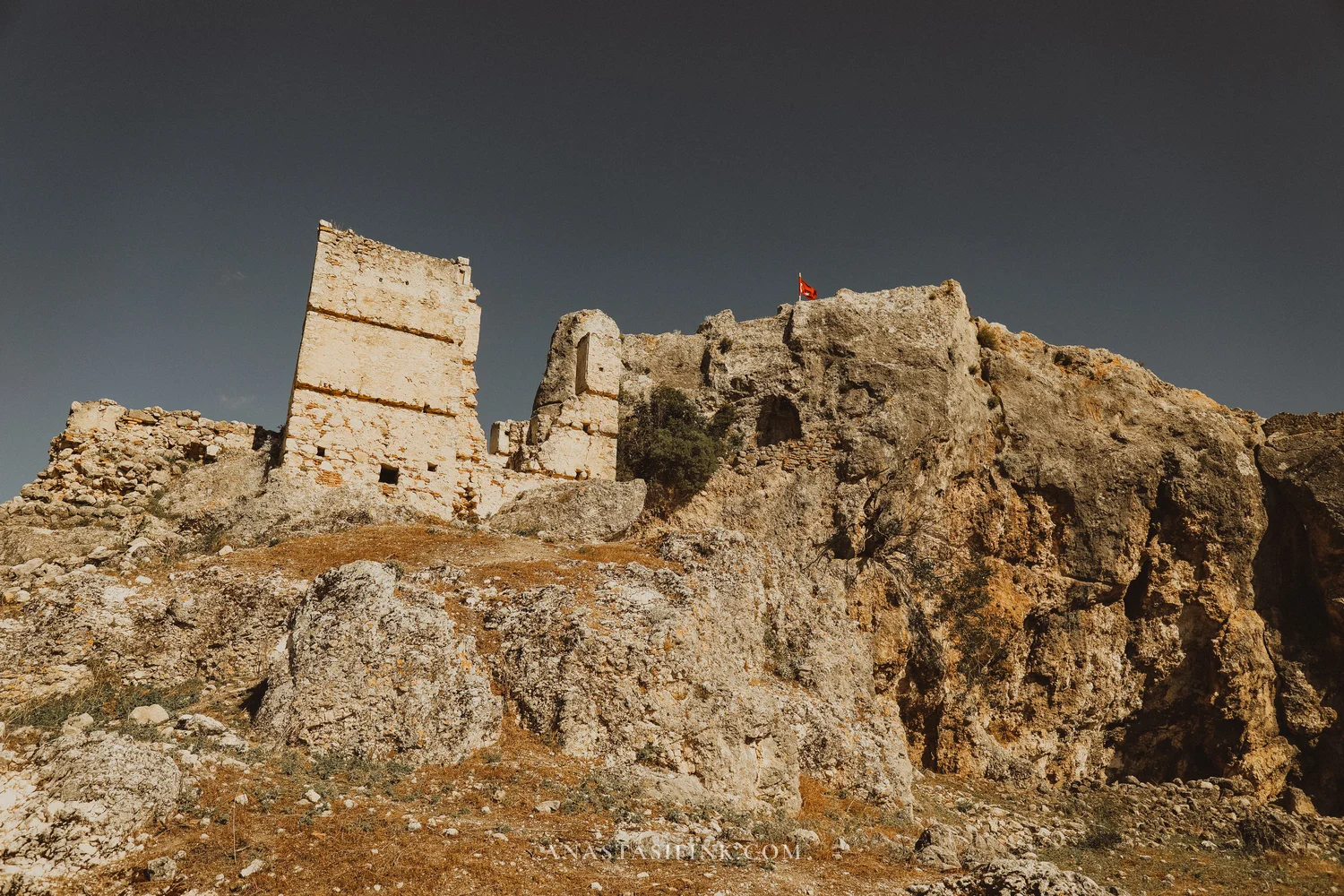 Fortress on the hilltop with flag