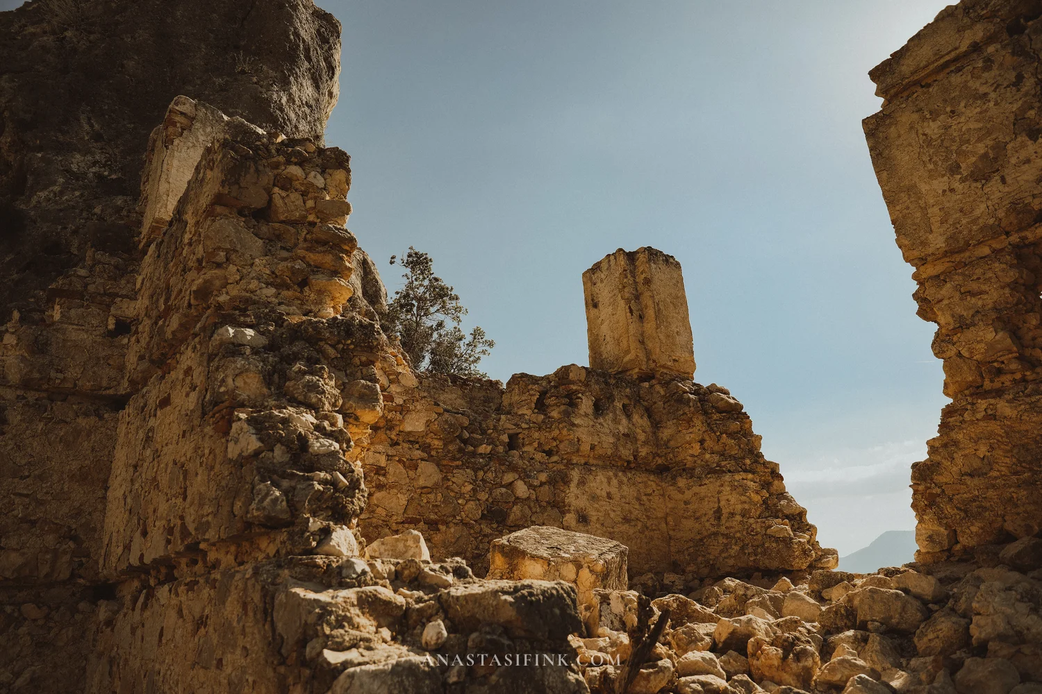 Inside the fortress in golden light