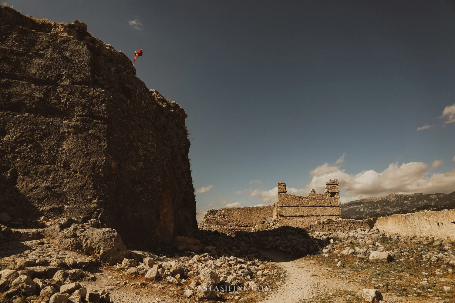 Ottoman fortress with Turkish flag