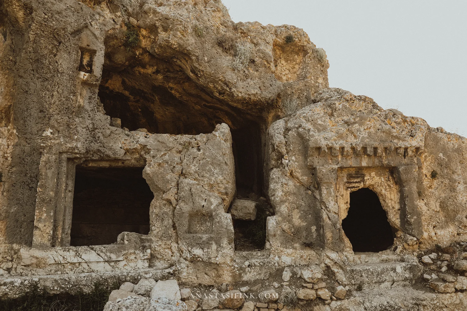 Close-up of rock tomb facades