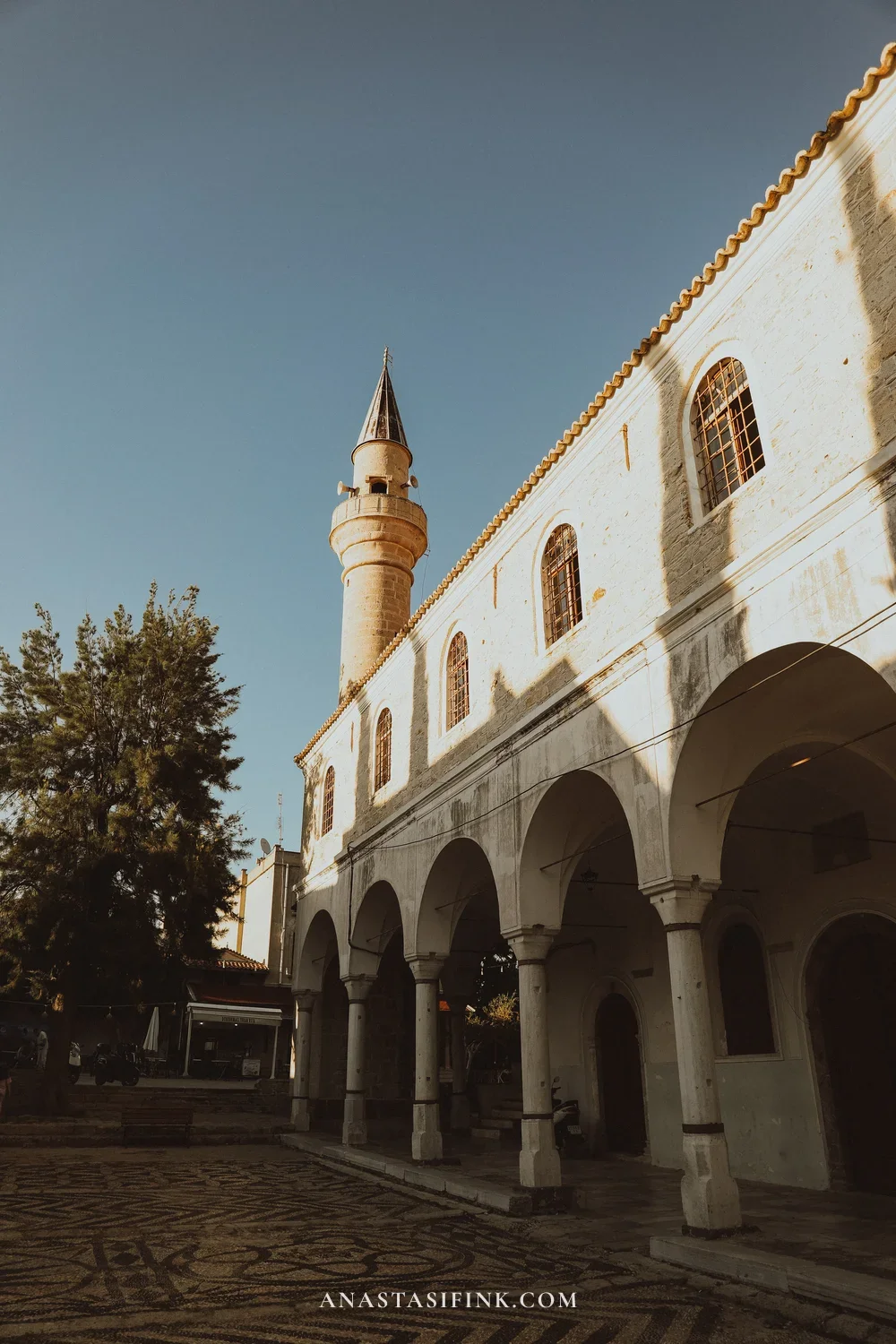 Pazaryeri Mosque in Alaçatı — former Greek church with minaret and arched gallery