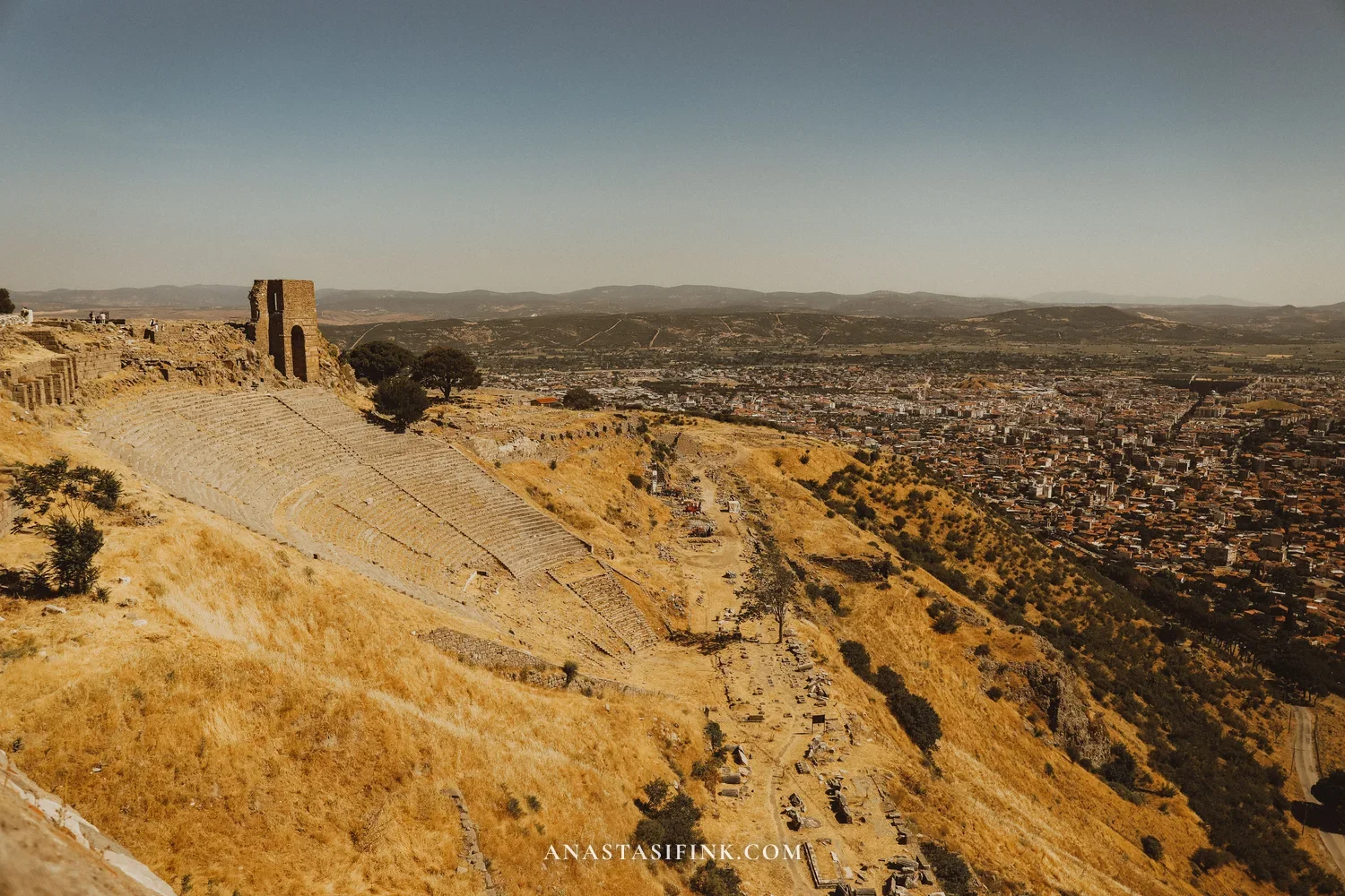 Pergamon ancient theatre with panoramic view of Bergama city below