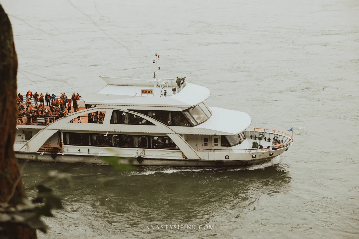 Tour boat close-up on the river