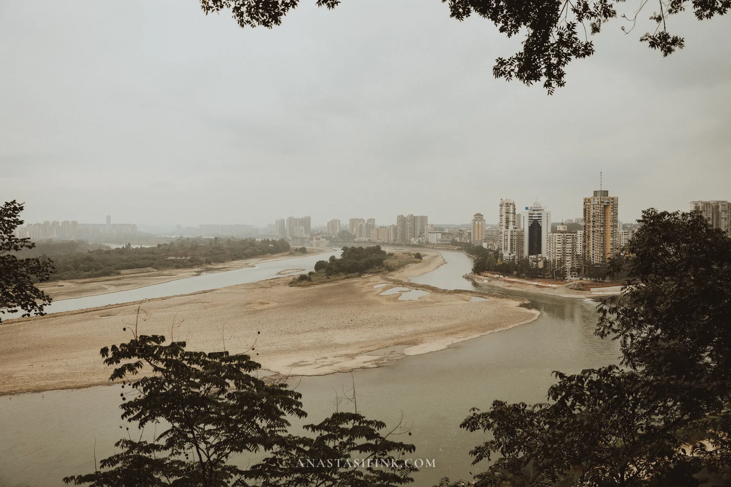 View of the river and the city of Leshan from a viewpoint